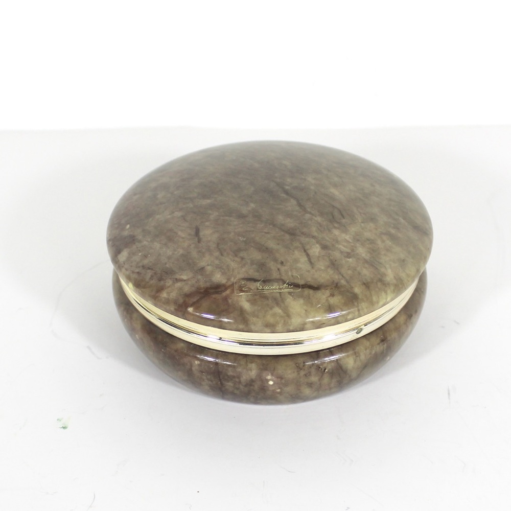 Vintage Italian Hand Carved Alabaster Lidded Trinket Box Brown Marble Stone
